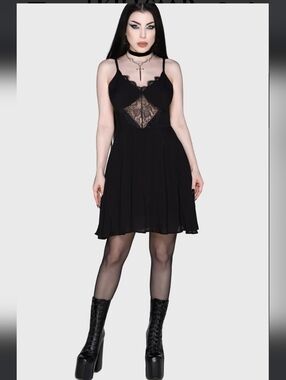 Killstar Black Lace Inset Mini Dress
